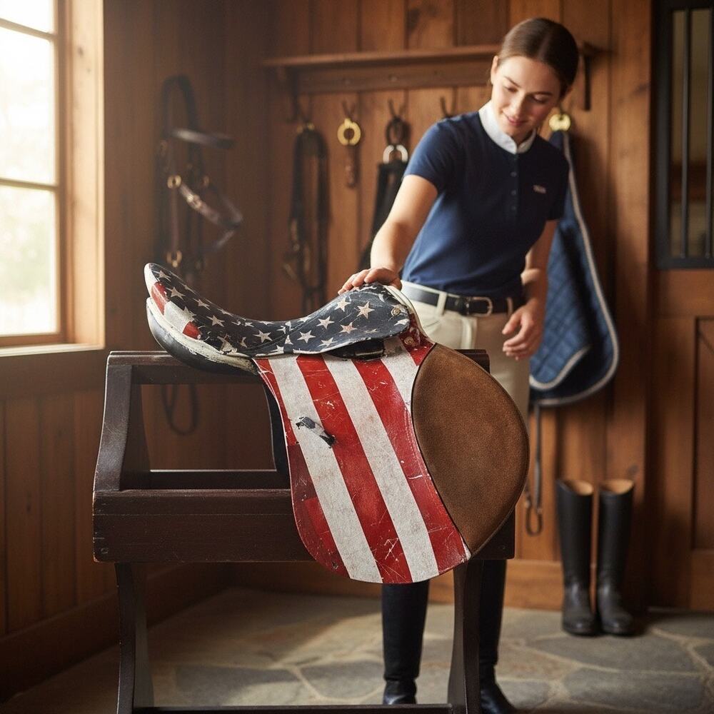 Reimagined English Saddle Art | American Flag Saddle Decor | patriotic